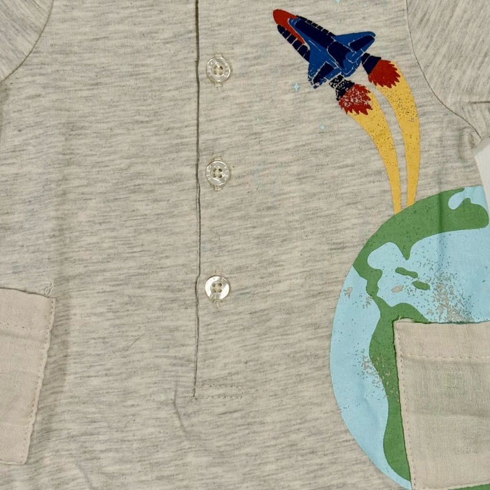 New Peek Rocket Ship Henley Romper Boys 3-6m Girls Cotton Outer Space Blast Off — image 2 of 6